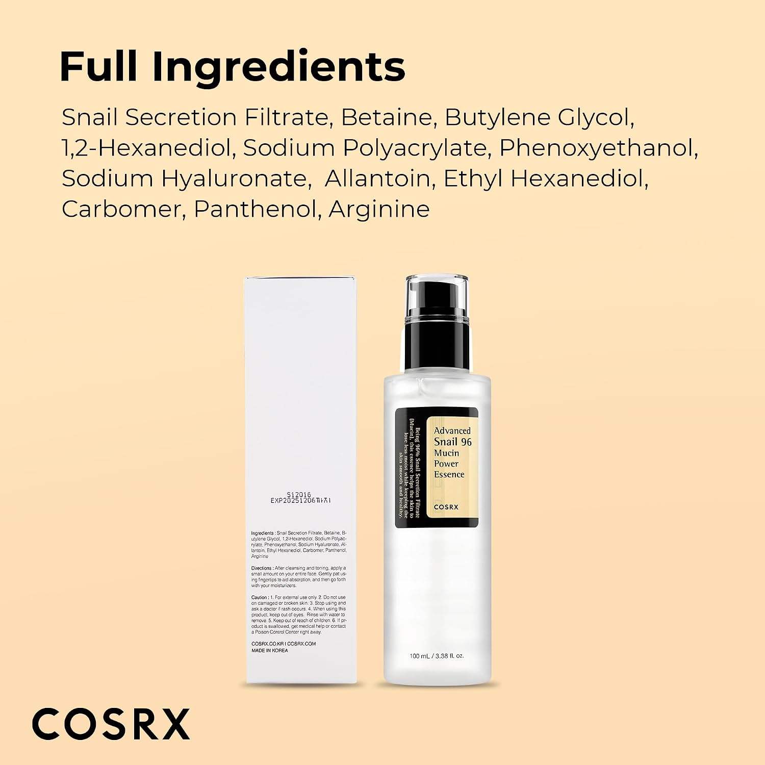 COSRX Snail Mucin 96 Essence – Hydrating Korean Face Serum for Dry, Sensitive & Dull Skin | 100ml